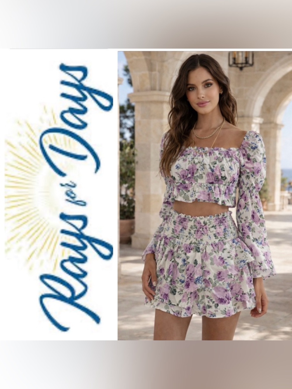 Rays for Days Floral Two-Piece Set in Lavender & White